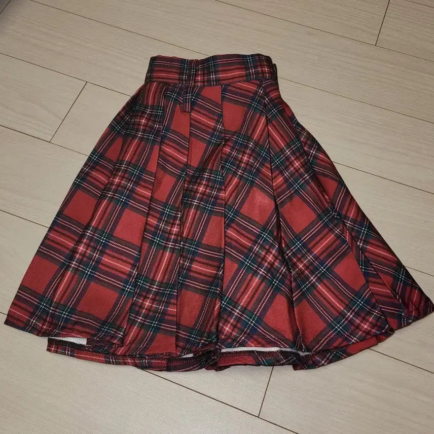 [BUNJANG] Red Tartan Pleated Midi Skirt / 레드 타탄체크 플리츠 스커트