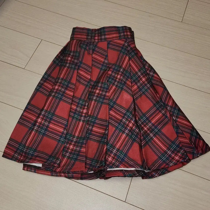 [BUNJANG] Red Tartan Pleated Midi Skirt / 레드 타탄체크 플리츠 스커트