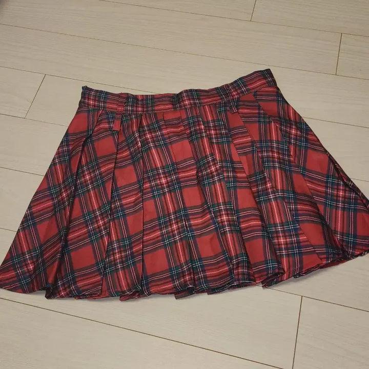 [BUNJANG] Red Tartan Pleated Midi Skirt / 레드 타탄체크 플리츠 스커트
