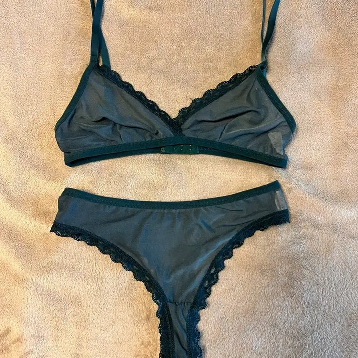 [BUNJANG] Dark Green Bralette and Panty Set / (중고) 브라렛 팬티 세트 다크그린