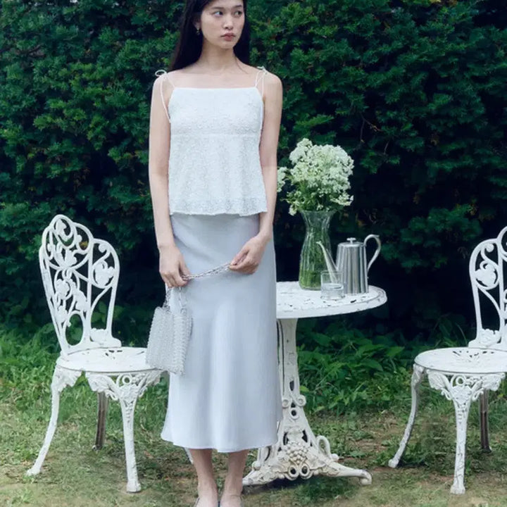 [BUNJANG] Le Vain Pearl Satin Skirt (Blue Gray) M / 르베인  Pearl Satin Skirt(Blue Gray) M