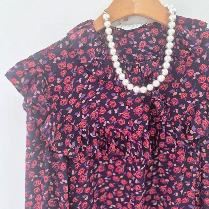 [BUNJANG] Sandro Floral Midi Dress with Ruffle Trim - Size 2 / 산드로 플라워 원피스 프릴 장식 2사이즈