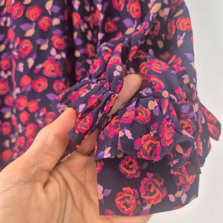 [BUNJANG] Sandro Floral Midi Dress with Ruffle Trim - Size 2 / 산드로 플라워 원피스 프릴 장식 2사이즈