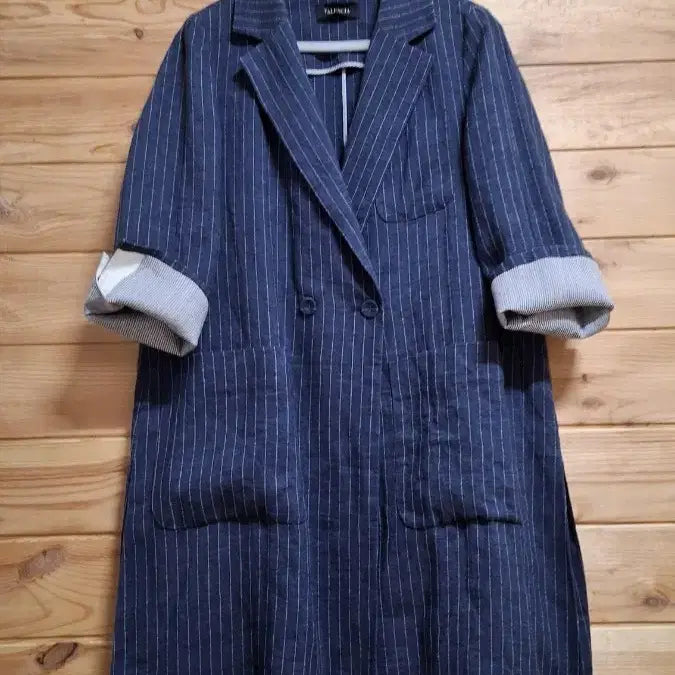 [BUNJANG] Balenciaga Stripe Linen Long Jacket / 발렌시아 스트라이프 린넨 롱 자켓