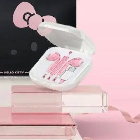 [BUNJANG] WakeMake Hello Kitty Striped Earphone Pink Dot / (새상품) 웨이크메이크 헬로키티 줄 이어폰 핑크 도트