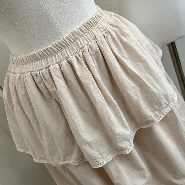 [BUNJANG] Cream Tiered Cotton Skirt / 크림 면 티어드 스커트