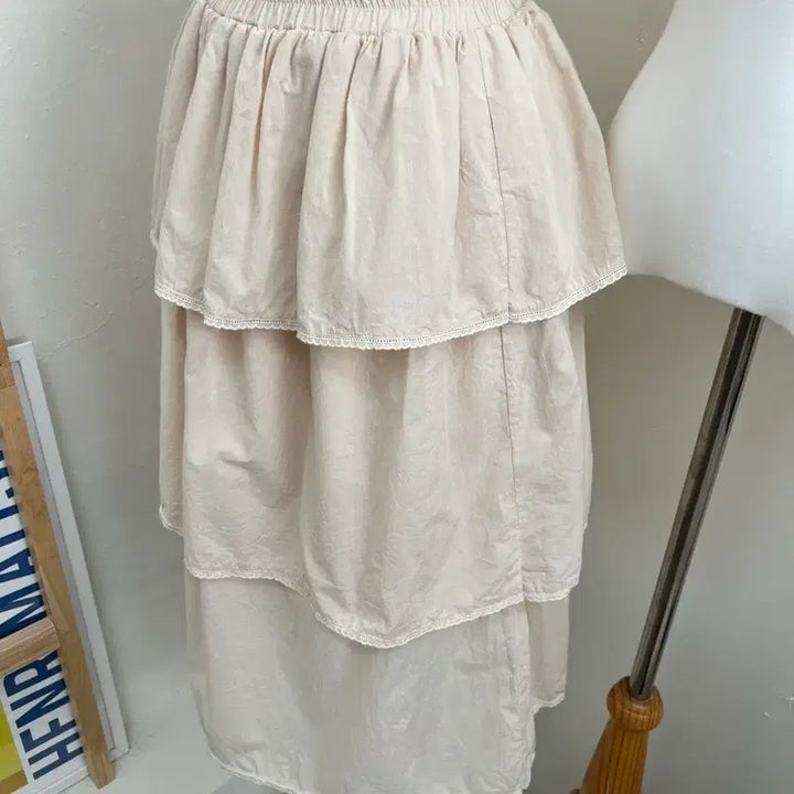 [BUNJANG] Cream Tiered Cotton Skirt / 크림 면 티어드 스커트