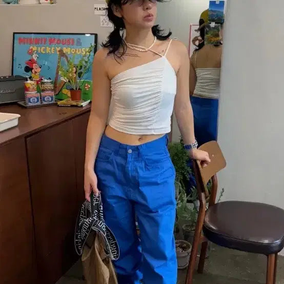 [BUNJANG] Take Easy Slub Cotton Wide Pants Blue / 테이크이지 슬럽 코튼 와이드 팬츠 블루팬츠 자라 h&amp;m