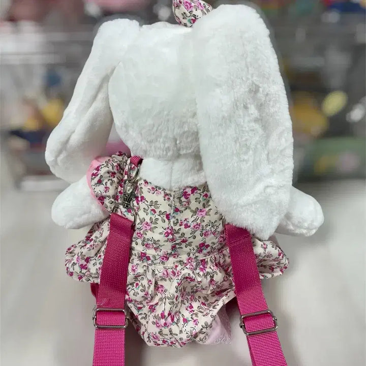 [BUNJANG] Dress Bunny Pink Floral Dress Rabbit Plush Backpack / 드레스버니) 백팩_핑크 꽃무늬 원피스 토끼 인형