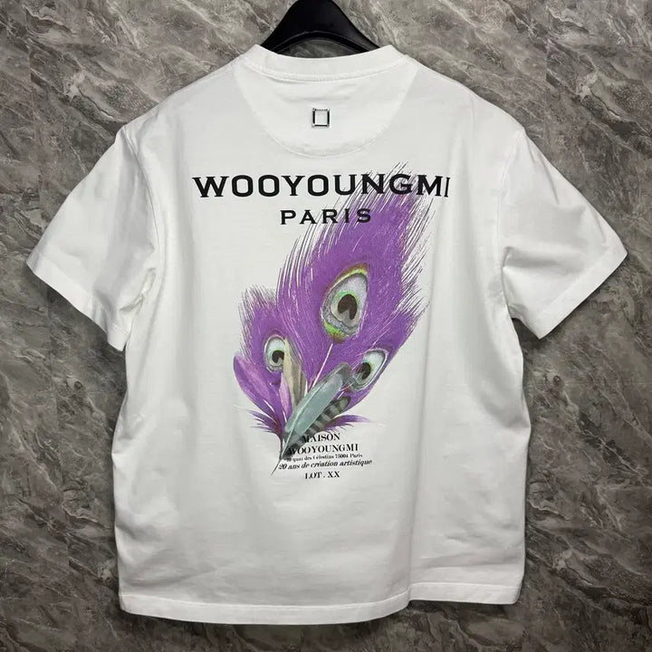 [BUNJANG] Wooyoungmi Feather Back Logo T-Shirt White / [44] 우영미 깃털 백로고 반팔 화이트