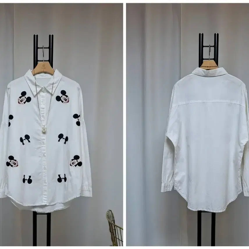 [BUNJANG] Korean Mickey Embroidered Cotton Shirt / 국산 미키자수 코튼남방 새상품(77까지)
