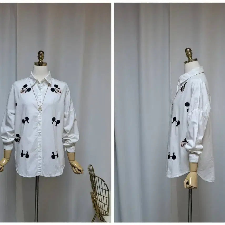 [BUNJANG] Korean Mickey Embroidered Cotton Shirt / 국산 미키자수 코튼남방 새상품(77까지)