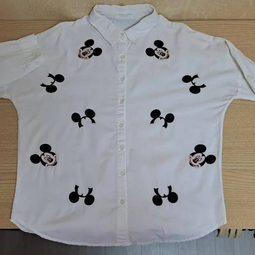 [BUNJANG] Korean Mickey Embroidered Cotton Shirt / 국산 미키자수 코튼남방 새상품(77까지)