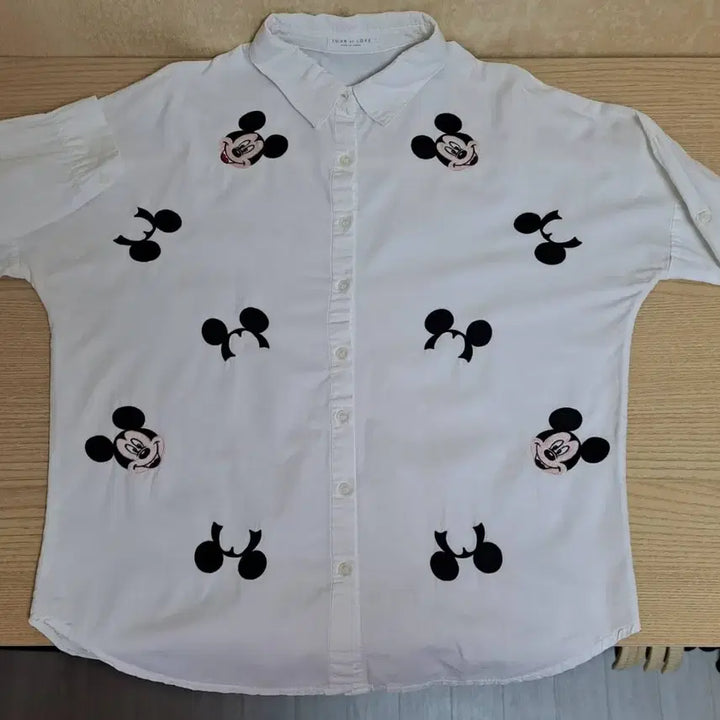 [BUNJANG] Korean Mickey Embroidered Cotton Shirt / 국산 미키자수 코튼남방 새상품(77까지)