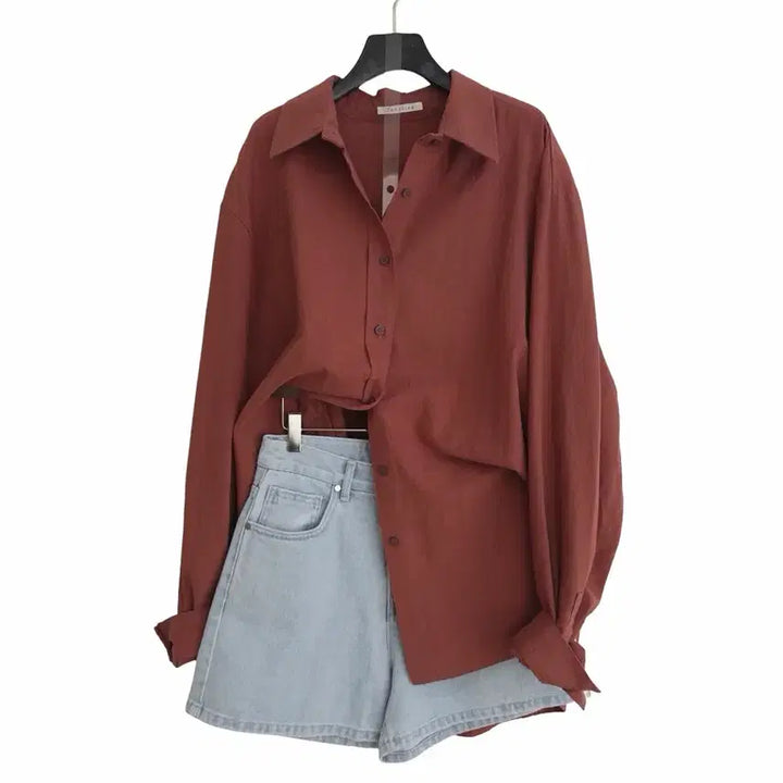 [BUNJANG] Brick Washed Linen Boxy Fit Shirt / 교신안함)브릭 워싱 린넨 박시핏 셔츠