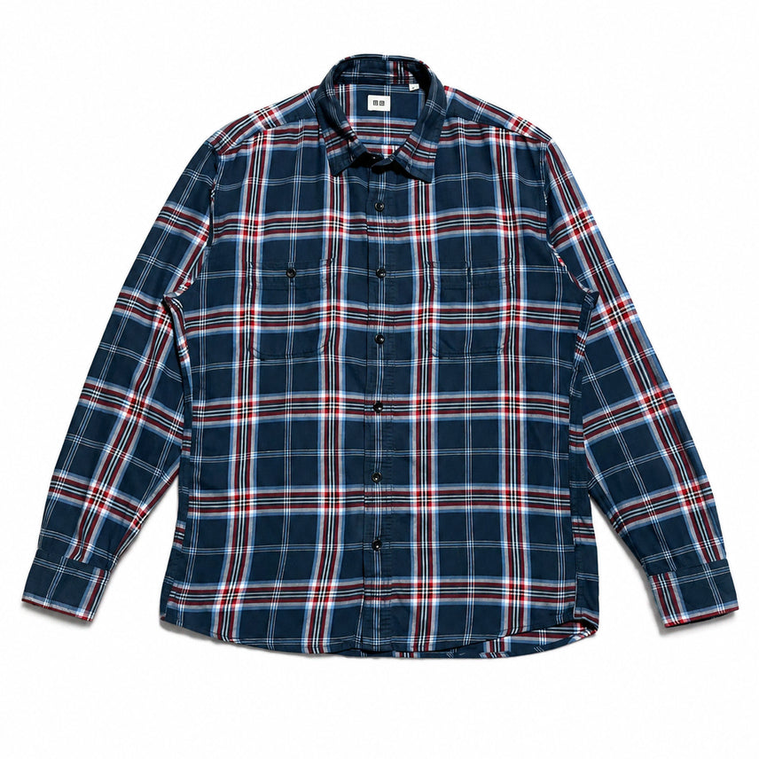 [BUNJANG] Uniqlo Navy Flannel Check Shirt L / JPN 일본 빈티지 y2k 모리걸 유니클로 네이비 플란넬 체크 셔츠 L