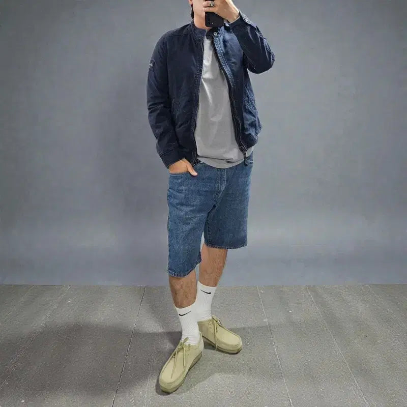 [BUNJANG] Abercrombie &amp; Fitch Cotton Navy Zip-Up Jacket / 아베크롬비 코튼 블루종 자켓 M0507