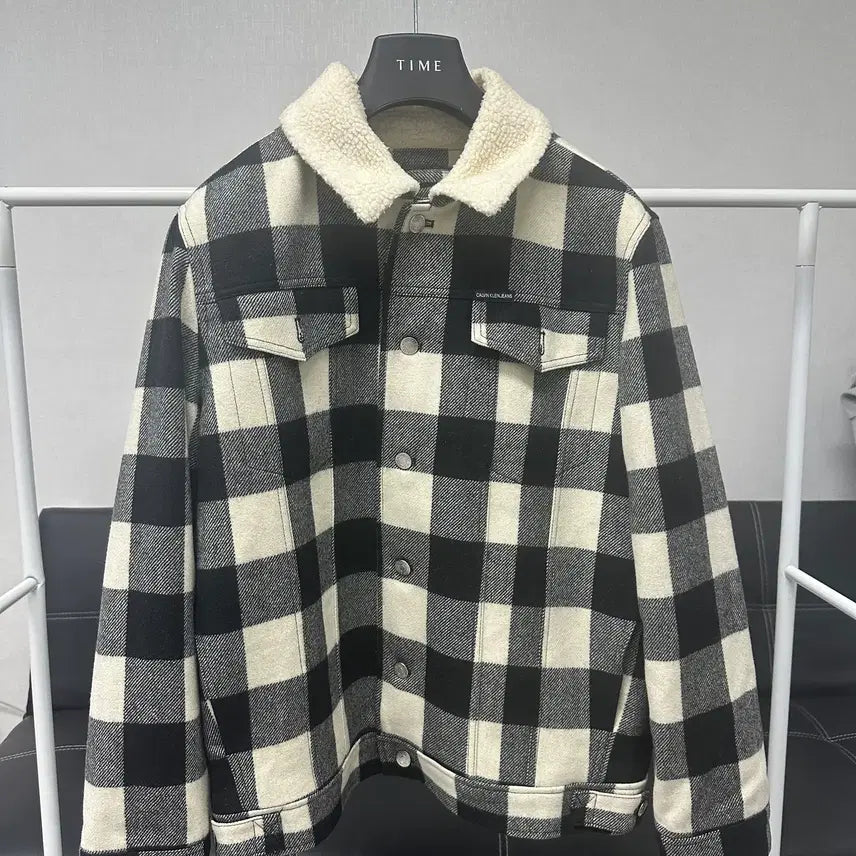[BUNJANG] Calvin Klein Jeans Check Wool Lined Collar Jacket / 사이즈 100) 캘빈클라인진 체크 양털 카라 자켓