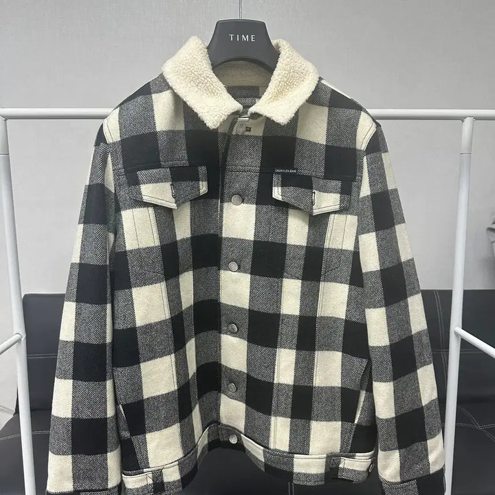 [BUNJANG] Calvin Klein Jeans Check Wool Lined Collar Jacket / 사이즈 100) 캘빈클라인진 체크 양털 카라 자켓
