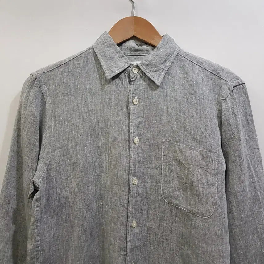 [BUNJANG] Uniqlo Light Gray Solid Linen Long Sleeve Shirt Men&