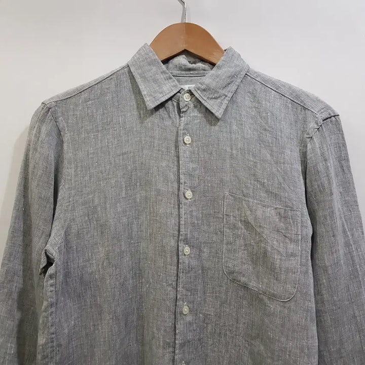 [BUNJANG] Uniqlo Light Gray Solid Linen Long Sleeve Shirt Men&