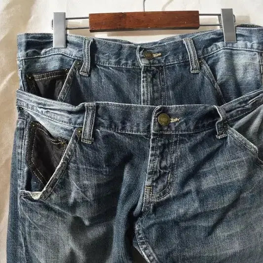 [BUNJANG] Double Waist Layered Detail Denim Pants / JPN 더블웨이스트 청바지 M0477
