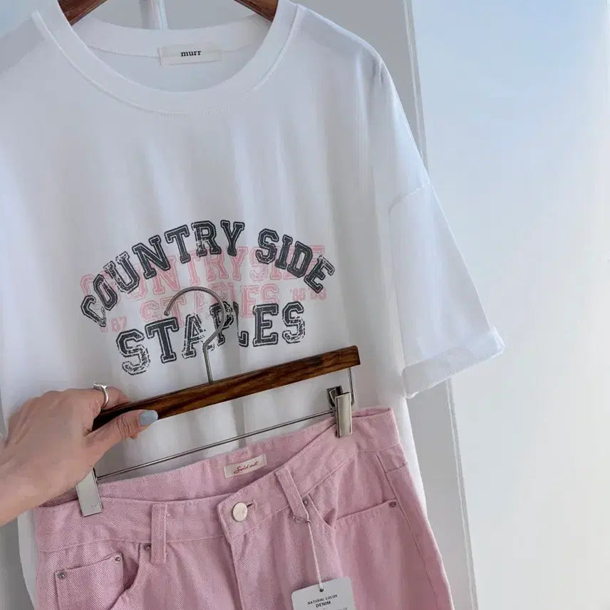 [BUNJANG] White Lettering Boxy Fit Short Sleeve T-Shirt / 교신안함)화이트 레터링 박시핏 반팔 티셔츠