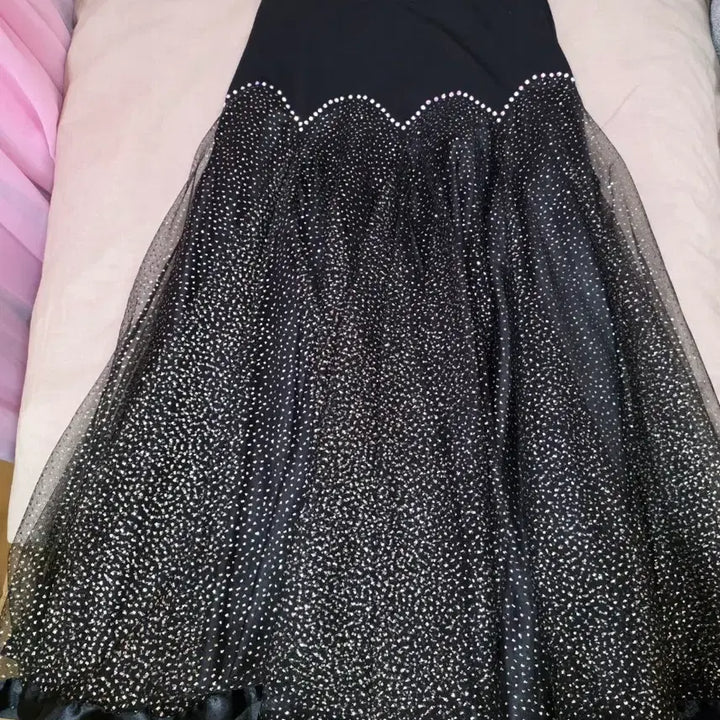[BUNJANG] Black Glitter Dance Long Skirt / 블랙 반짝이 댄스 롱 스커트