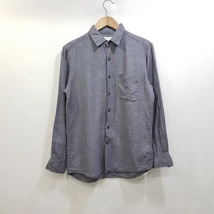 [BUNJANG] Uniqlo Linen Long Sleeve Shirt Navy M / 유니클로 연네이비 솔리드 무지 긴팔 린넨 셔츠 남M Q249