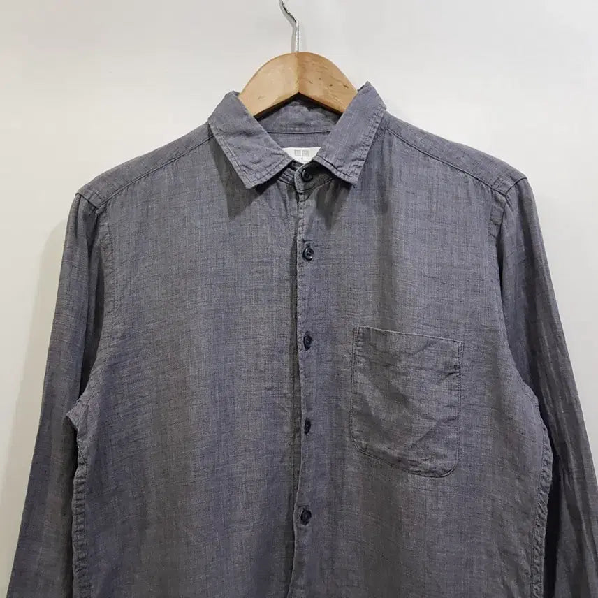 [BUNJANG] Uniqlo Linen Long Sleeve Shirt Navy M / 유니클로 연네이비 솔리드 무지 긴팔 린넨 셔츠 남M Q249