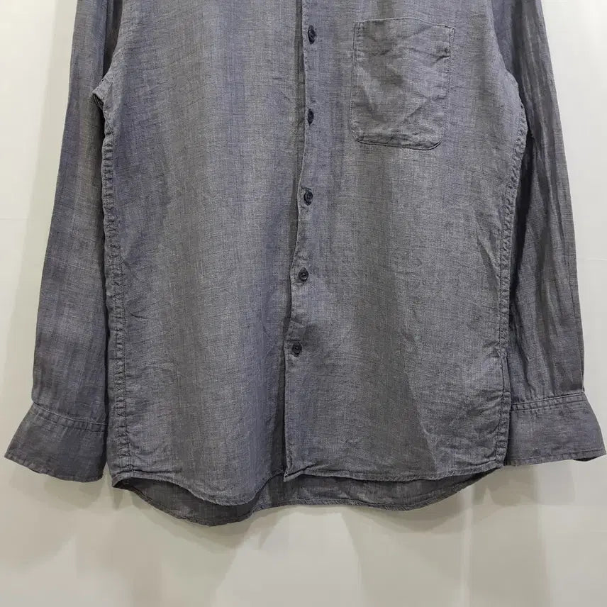 [BUNJANG] Uniqlo Linen Long Sleeve Shirt Navy M / 유니클로 연네이비 솔리드 무지 긴팔 린넨 셔츠 남M Q249