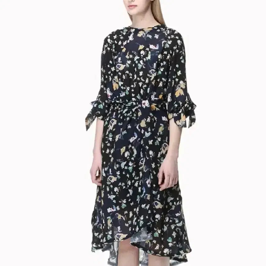 [BUNJANG] TIME Floral Chiffon Long Dress / 한섬 타임 TIME 유명 플로럴 쉬폰 롱 원피스 하객룩 결혼식