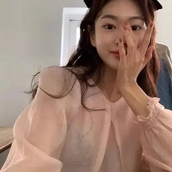 [BUNJANG] Underbee Organza Frill Blouse Pink / 언더비 오간자 프릴 블라우스 핑크