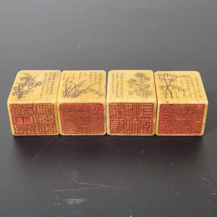 [BUNJANG] Yellow Jade Seal - Four Gentlemen Series (Plum, Orchid, Chrysanthemum, Bamboo) / 황옥 사군자 매난국죽 인장 높이3.9cm폭3.3cm 중국도자기