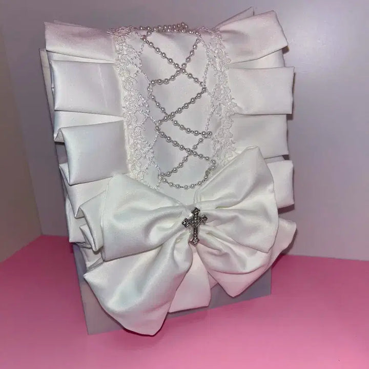 [BUNJANG] White Wedding Ribbon Headband / 화이트 웨딩 리본 헤도레  |지뢰계|로리타|양산형|서브컬쳐|