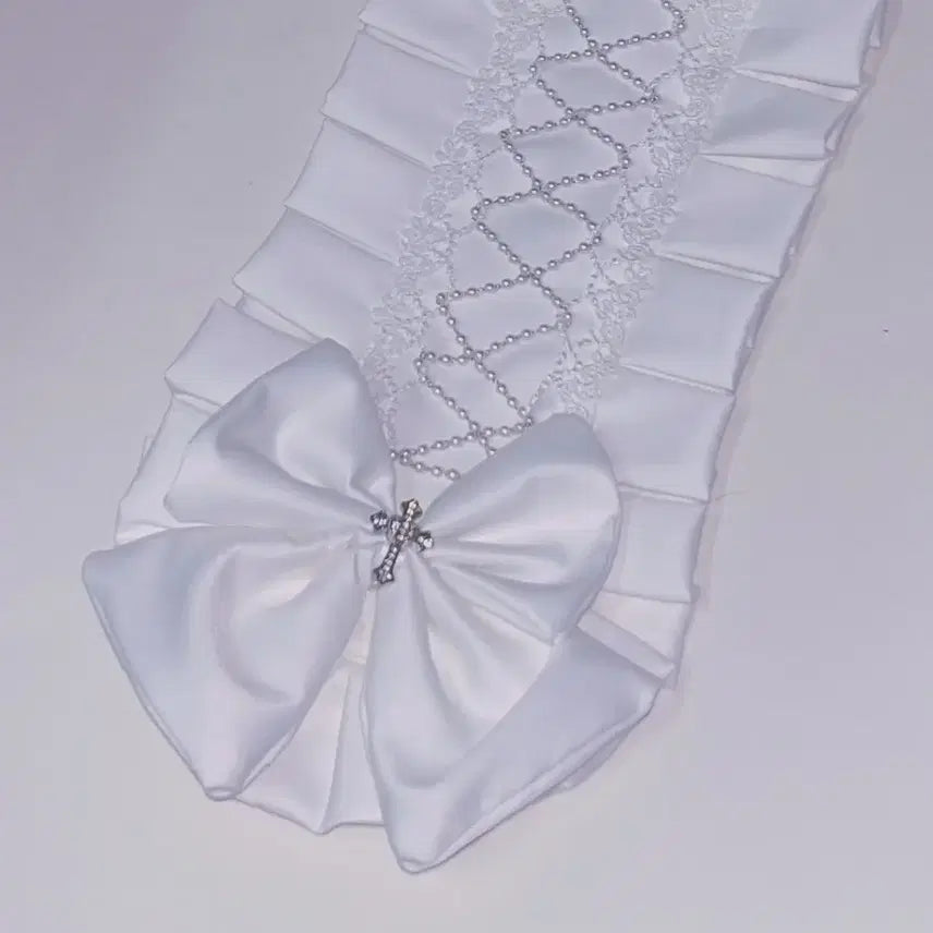 [BUNJANG] White Wedding Ribbon Headband / 화이트 웨딩 리본 헤도레  |지뢰계|로리타|양산형|서브컬쳐|