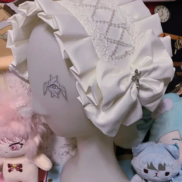 [BUNJANG] White Wedding Ribbon Headband / 화이트 웨딩 리본 헤도레  |지뢰계|로리타|양산형|서브컬쳐|