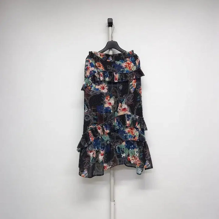 [BUNJANG] TIME Choon Ha Chiffon Kang Kang Long Skirt Black Mixed Pattern Size 61 / 타임 TIME 춘하 쉬폰 캉캉 롱 스커트 61 33-55