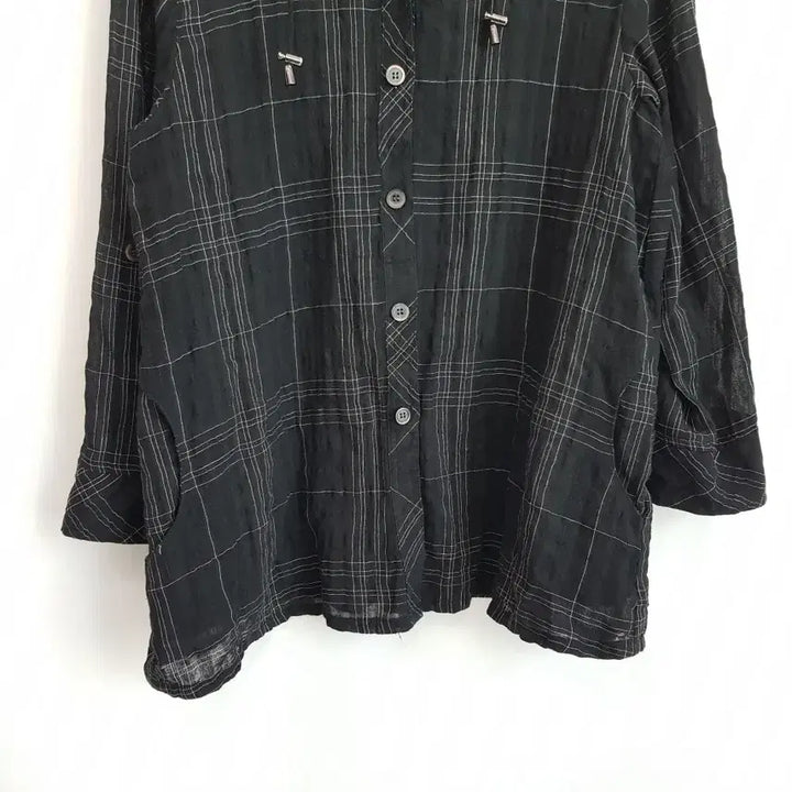 [BUNJANG] Vintage Check Pattern Rolled Sleeve Hooded Shirt (Women&