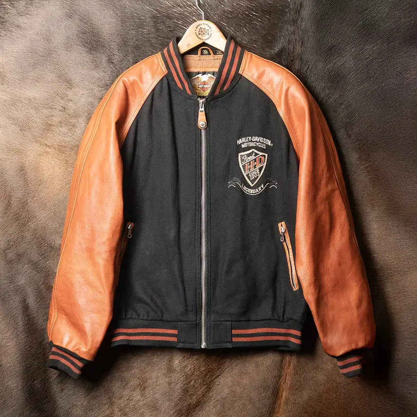 [BUNJANG] Harley-Davidson 90s Wool Leather Varsity Jacket XL / [110] 90s 할리데이비슨 울 레더 바시티 자켓