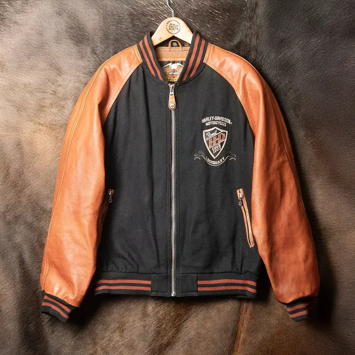[BUNJANG] Harley-Davidson 90s Wool Leather Varsity Jacket XL / [110] 90s 할리데이비슨 울 레더 바시티 자켓