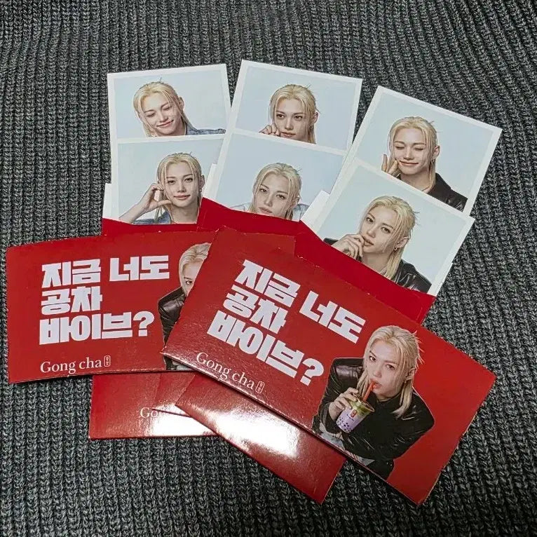 [BUNJANG] Stray Kids Felix Gongcha Happy Card Set (3 Types) + Cup Holder / 스키즈 필릭스 공차 해피카드 3종세트(+ 컵홀더)