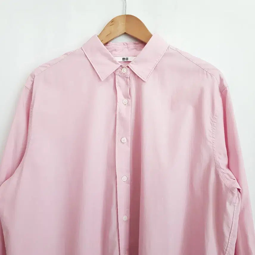 [BUNJANG] Uniqlo Pink Solid Oversized Long Sleeve Shirt Women&