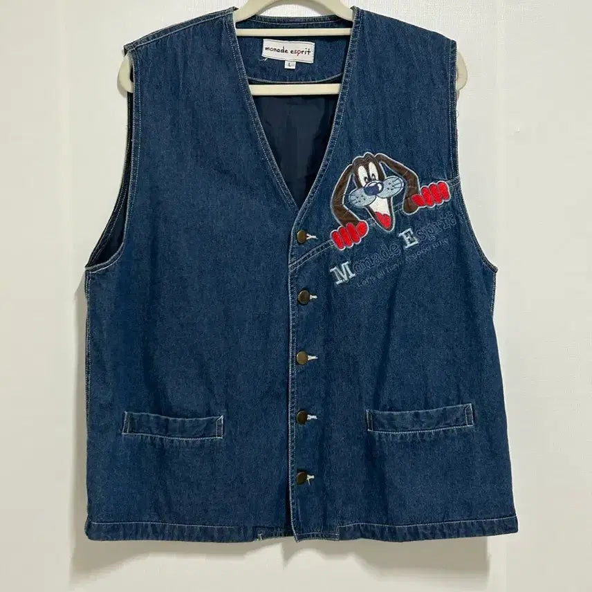 [BUNJANG] Japanese Vintage Denim Vest Dog Embroidery / 일본 빈티지 너드 데님 베스트 댕댕이 자수