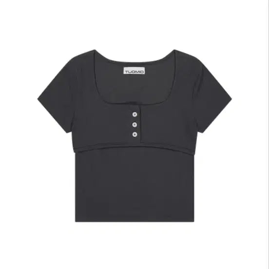 [BUNJANG] Duomiu Button T-shirt Charcoal Size 1 / 새상품 뚜오미오 버튼 티셔츠 차콜 1사이즈