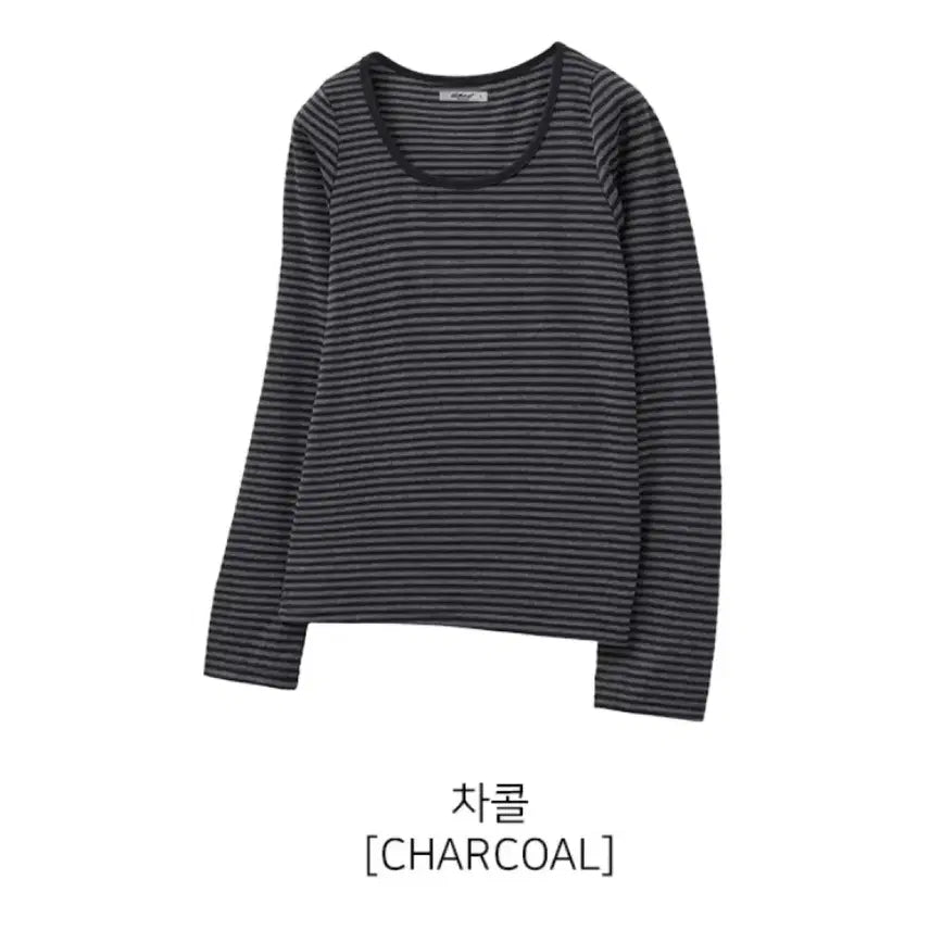[BUNJANG] Likethemost Striped Layered Long Sleeve Top Charcoal / 라이크더 모스트 스트라이프 레이어드 차콜