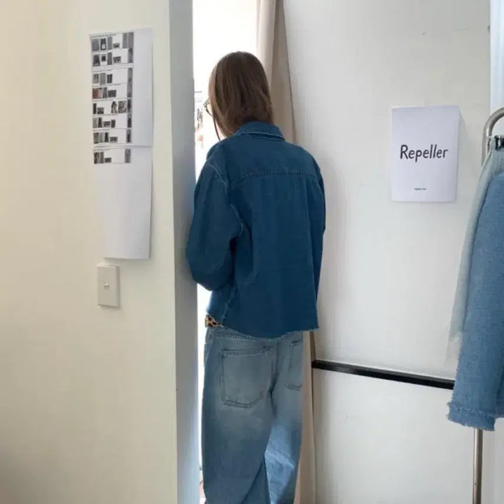 [BUNJANG] Repler Denim Cotton Shirt Medium Blue Wash / 교신안함)중청 데님 코튼 셔츠