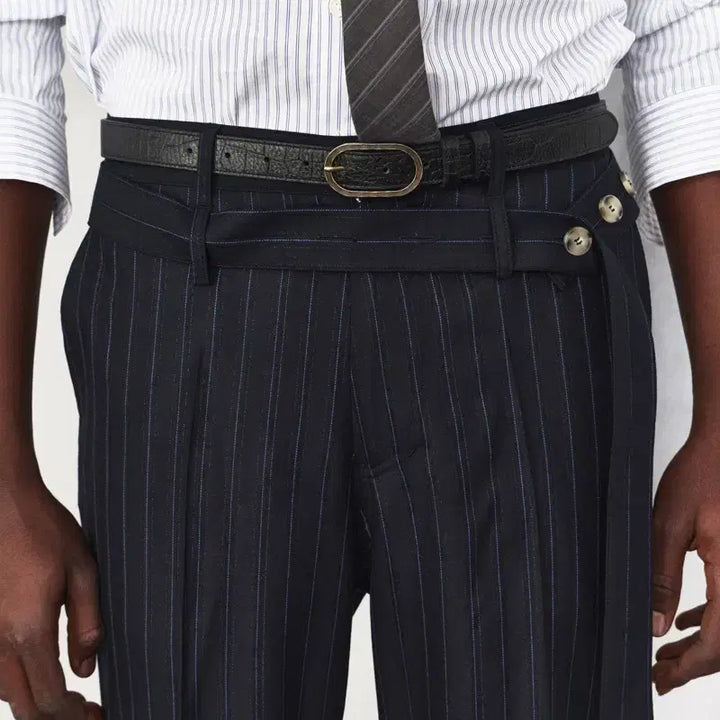 [BUNJANG] Waviness Layered Belted Trousers Ink Navy 2 / 웨이비니스 레이어드 벨티드 트라우저 잉크 네이비 2