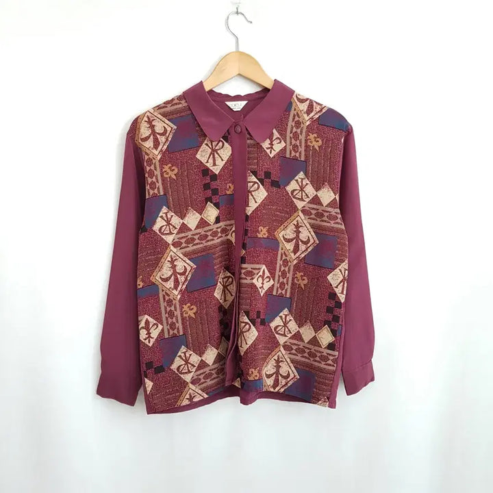 [BUNJANG] Vintage Pattern Oversized Long Sleeve Blouse L / 빈티지 패턴 오버핏 복고풍 긴팔 블라우스 여L Q577