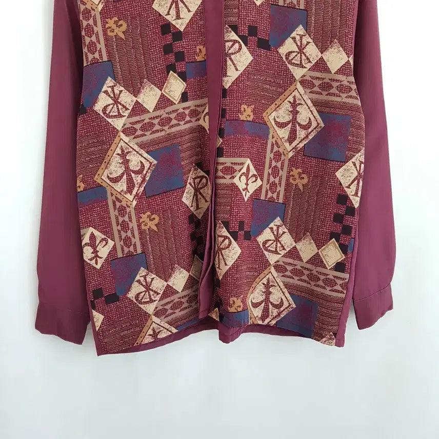 [BUNJANG] Vintage Pattern Oversized Long Sleeve Blouse L / 빈티지 패턴 오버핏 복고풍 긴팔 블라우스 여L Q577